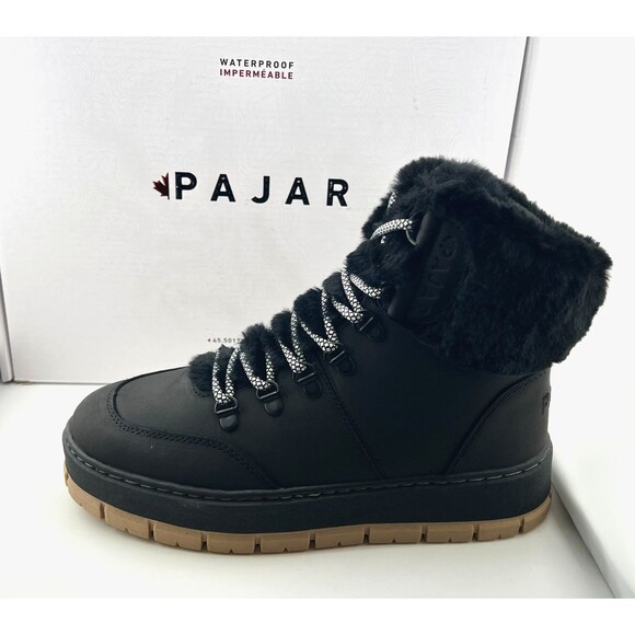 NIB Pajar Chalet Women's US 7.5 Lace Up Winter Boot Waterproof Faux Fur Black - Picture 1 of 11